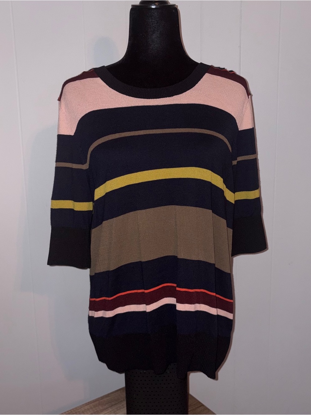 Rachel Roy Women Striped Multicolor Women's Sweater Pink, Navy & Olive Size XL